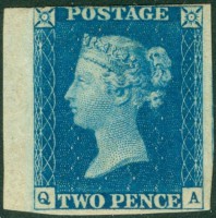 Почтовая марка Великобритании "Синий двухпенсовик"