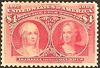 Почтовая марка США 1893 г. с изображением Колумба и Изабеллы
