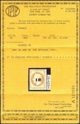 Сертификат почтовой марки Франции 1871 г. с надпечаткой 