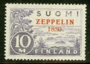 Почтовая марка Финляндии с браком с надпечаткой "Цеппелин 1830"
