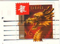 марка Канады с драконом на открытке