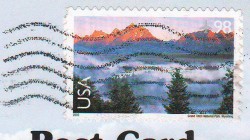 почтовая марка США *Парк Тетон" на открытке 