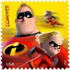 Почтовая марка США 2012 года с героями мультфильма "Суперсемейка"