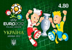 Почтовая марка Украины с талисманами Евро-2012 Славко и Славеком
