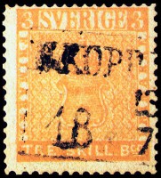 Дорогая почтовая марка Швеции "Желтый трехскиллинговик"