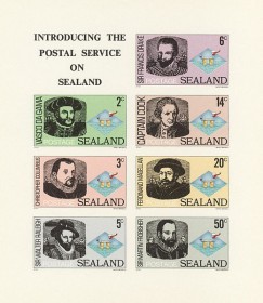 Первый выпуск почтовых марок Силенда с мореплавателями