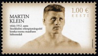 Почтовая марка Эстонии с олимпийским призером Мартином Клейном