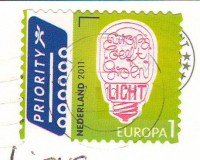 Посткроссинг: почтовая марка Голландии "Лампочка" на открытке 