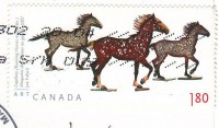 Почтовая марка Канады "Лошади" на открытке