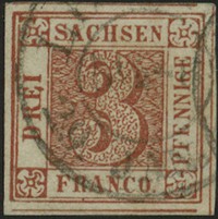 Первая почтовая марка Саксонии Саксонская тройка