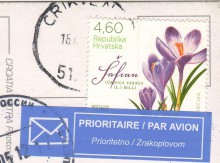 Посткроссинг: марка Хорватии с цветами на почтовой открытке