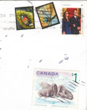 Почтовые марки Канады на конверте