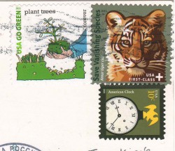 Посткроссинг: почтовые марки США с тигром на открытке