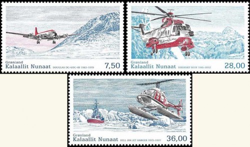 Почтовые марки Гренландии с вертолетами